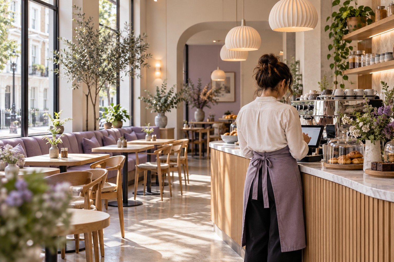 Sunlit independent café interior