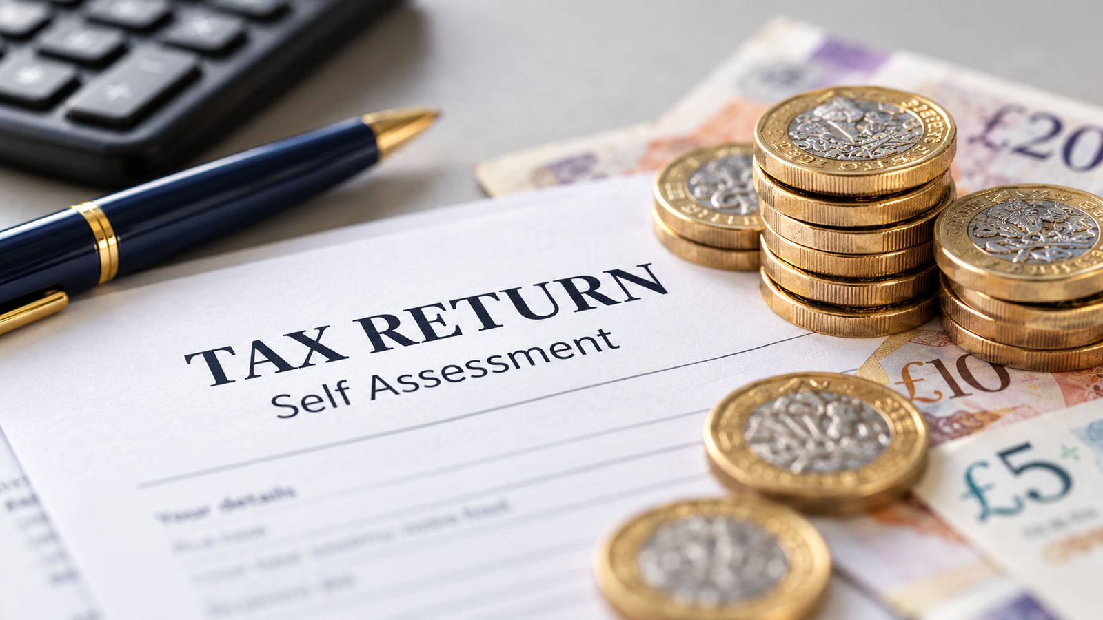 Self Assessment tax return with pound coins